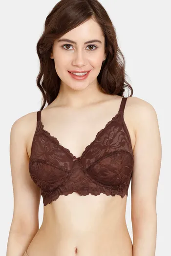 Buy Rosaline Cyber Grove Everyday Double Layered Non Wired 3/4th Coverage Lace Bra - Rum Raisin